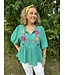 Umgee Reg/Curvy Cotton Gauze Floral Embroidery Baby Doll Top with 3/4 Long Sleeve