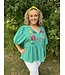 Umgee Reg/Curvy Cotton Gauze Floral Embroidery Baby Doll Top with 3/4 Long Sleeve
