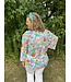 Emily Wonder Reg/Curvy V-Neck Vibrant Print Long Sleeve with Ruffle Detail at the Shoulder