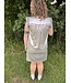 Embroidered  Round Neck Dress with Shimmery Iridescent Detailing and Dolman Sleeve