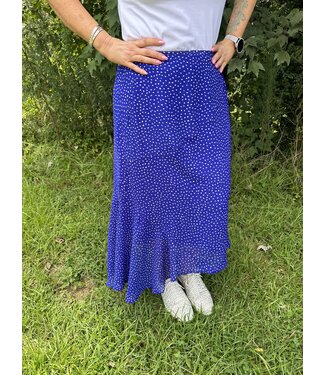 Zenana Elastic Waist Polka Dot Print Hanky Hem Maxi Skirt