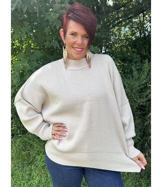 Zenana Long Sleeve Oversized Mock Neck Sweater with Ribbed Hem and Side Slits