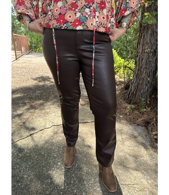 Reg/Curvy High Waist Tummy Control Faux Leather Straight Leg Pant - Gypsy  River Apparel