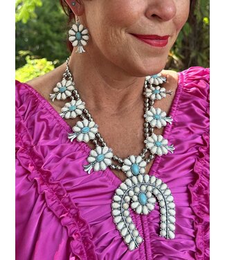 Gorgeous New Color PINK Stones Squash Blossom Necklace & Matching Bracelet  | eBay