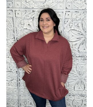 Rae Mode V-Neck Collared Pullover with Pockets