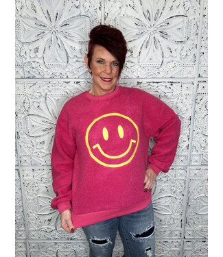 ODDI Reg/Curvy Smiling Face Fleece Sweatshirt with Round Crew Neck