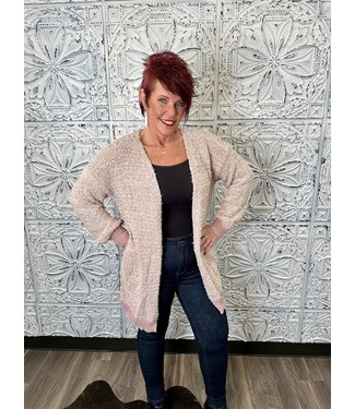 Umgee Reg/Curvy Open Front Cardigan Sweater with Pockets and Ribbed Hem