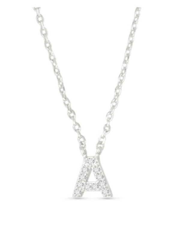 Silver CZ Initial Necklace-A