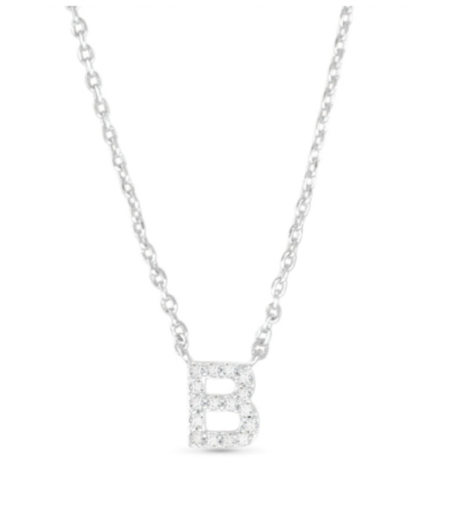Silver CZ Initial Necklace-B