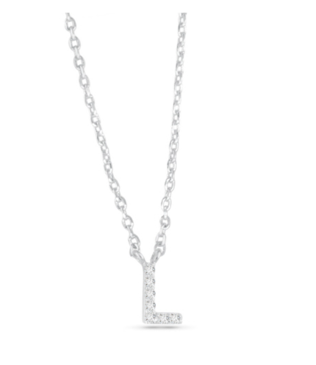 Silver CZ Initial Necklace-L