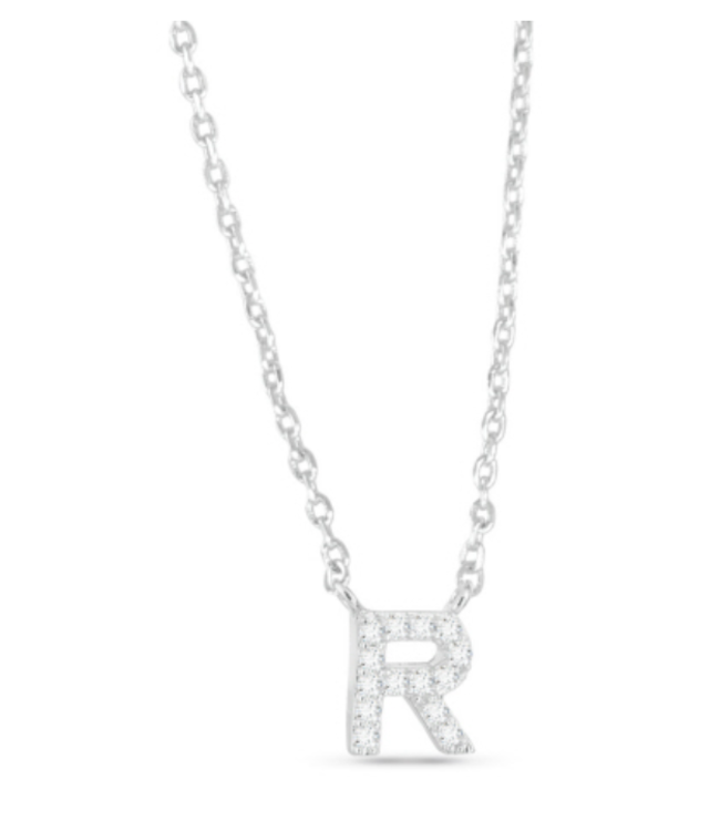 Silver CZ Initial Necklace-R