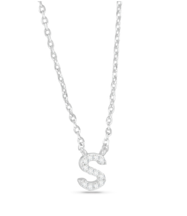 Silver CZ Initial Necklace-S