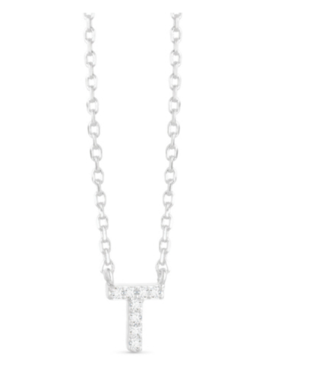 Silver CZ Initial Necklace-T