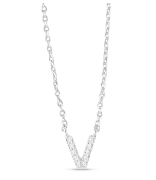 Silver CZ Initial Necklace-V