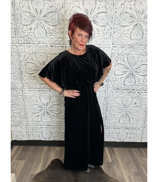 See and Be Seen Velvet Maxi Dress with Cinched Waistband and Side Slit