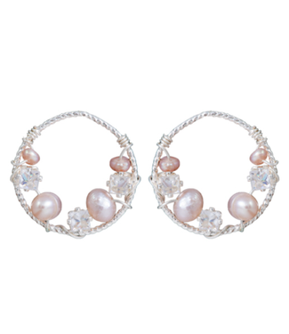 Amanda Blu Wrapped Pearl Flat Hoop Silver Earrings
