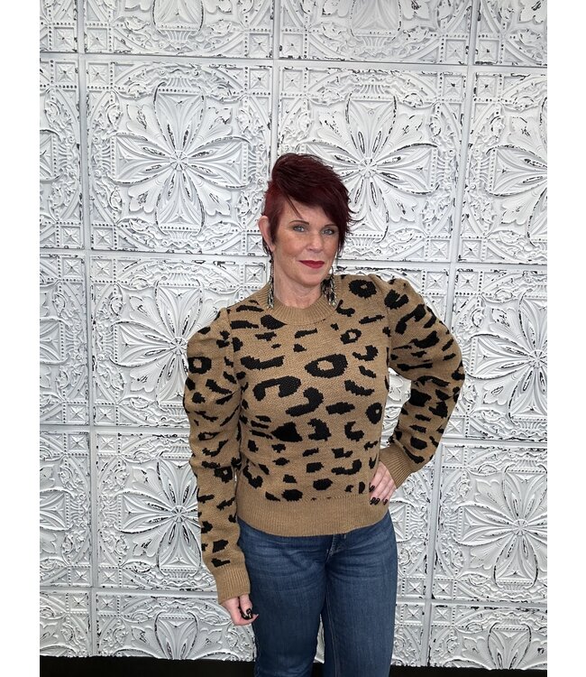 ODDI Reg/Curvy Mock Neck Long Sleeve Animal Print Sweater