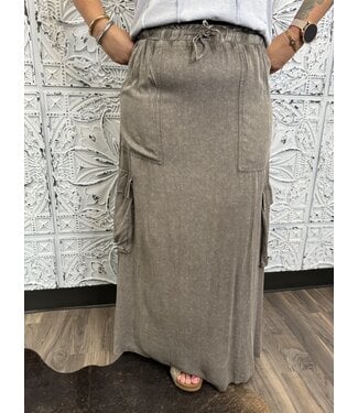 easel Mineral Washed Maxi Skirt with Cargo Pocket and Drawstring Waist