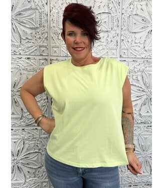 easel Reg/Curvy Crew Neck Oversized Cap Sleeve Top