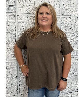 Zenana Reg/Curvy V Neck Brushed Microfiber Tee with Front Pocket