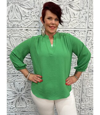 Entro Reg/Curvy Split Neck Shirred Shoulder 3/4 Length Sleeve Blouse