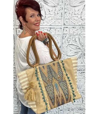 Camel Threads Camille Beaded Large Tote