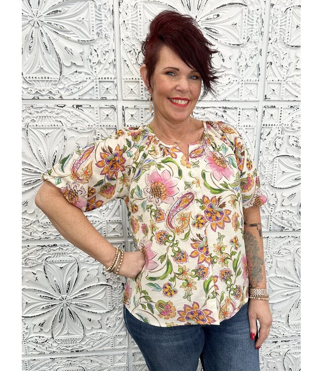 Short Sleeve Button Front Blouse with Shirred Detail by Liverpool