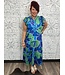 Reg/Curvy Satin Abstract Print A-Line Ruffle Neck Maxi Dress with Layered Short Ruffle Sleeves