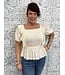 Crochet Trim Square Neck Puff Sleeve Smocked Top