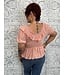 Crochet Trim Square Neck Puff Sleeve Smocked Top
