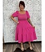 Reg/Curvy Puff Sleeve Square Neck Smock Bodice Tiered Midi Dress with Embroidered Detail