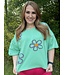 Floral Appliqué  Round Neck Boxy Top with Puff Sleeves