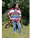 Half Sleeve Vibrant Multi Color Stripe Button Front Cardigan