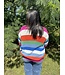 Half Sleeve Vibrant Multi Color Stripe Button Front Cardigan