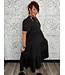 Split Neck Tiered Midi Dress with Puff Sleeves and Seam Detailing