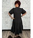 Split Neck Tiered Midi Dress with Puff Sleeves and Seam Detailing