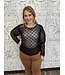 Reg/Curvy Bow Embroidery Long Sleeve Mesh Top