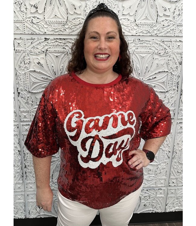 Sequin Red Game Day Top