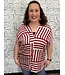 Reg/Curvy Crimson Stripe V-Neck Top with Side Slits