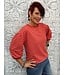 Textured Crew Neck Sweatshirts Top with Three Quarter Tucked Sleeves