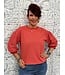 Textured Crew Neck Sweatshirts Top with Three Quarter Tucked Sleeves