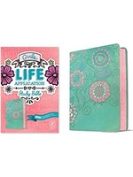 NLT Girls Life Application Study Bible (LeatherLike, Teal/Pink Flowers)