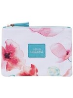 Zipped Pouch Canvas Coral Poppies