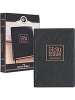 KJV Large Print Thinline Bible-Black Floral Faux Leather