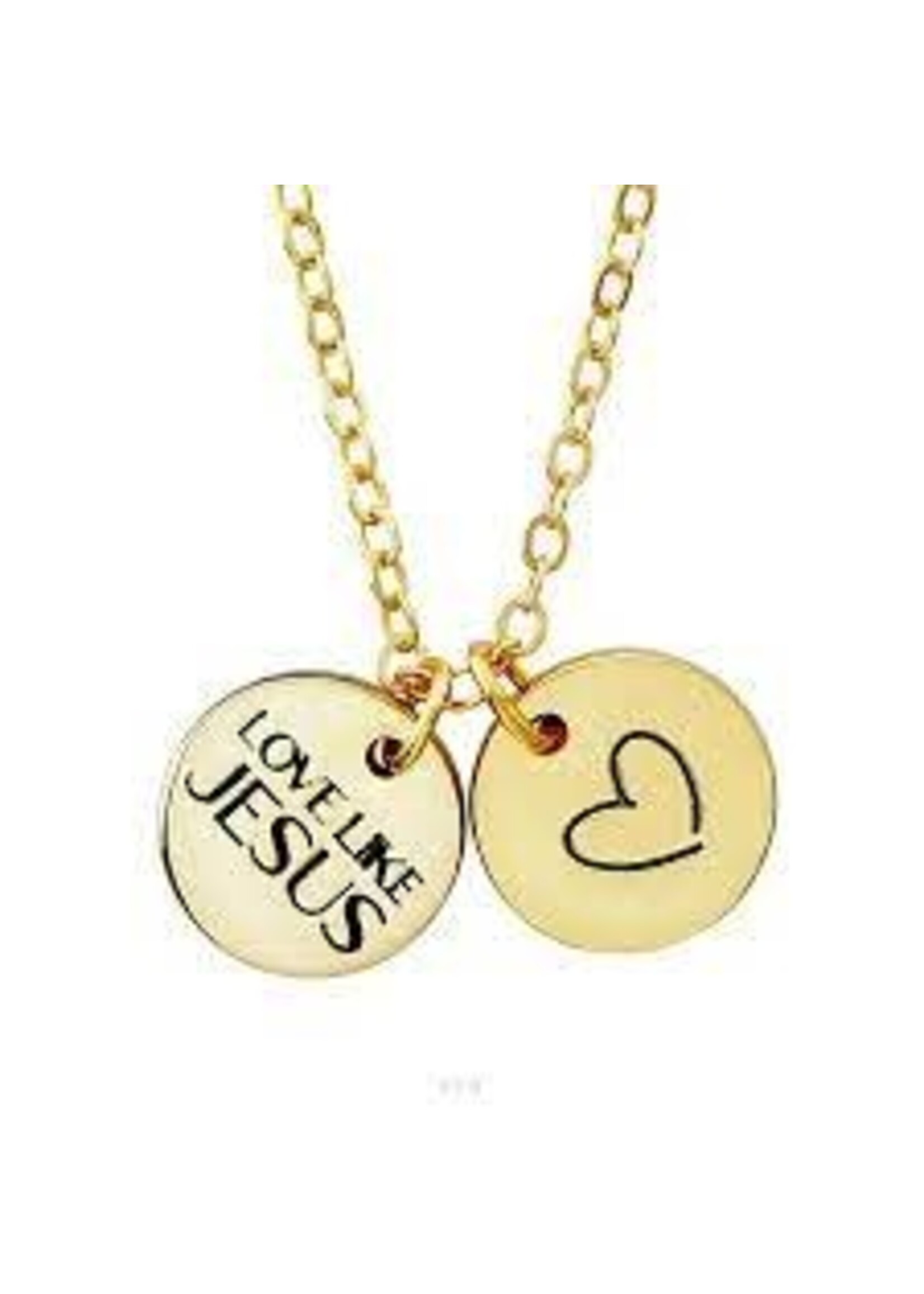 Necklace-Double Coin Heart Love Like Jesus