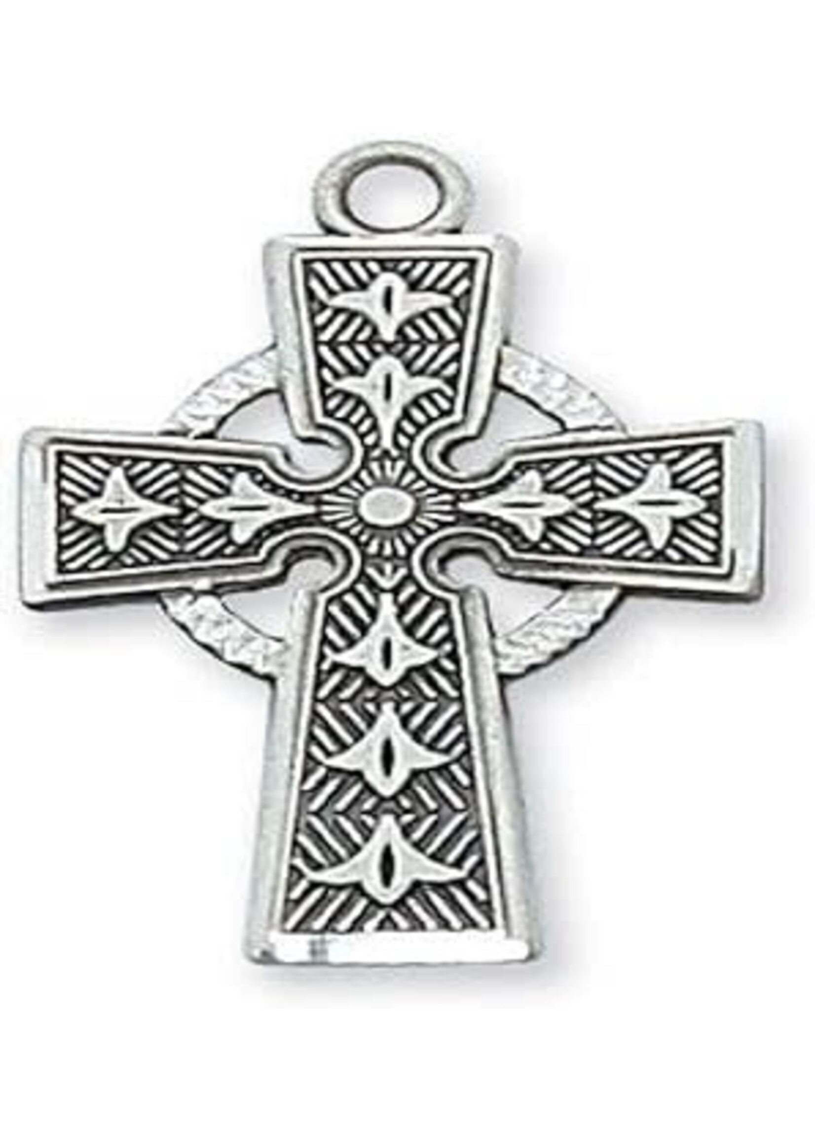 Sterling Silver Celtic Cross Pendant - Sterling Silver Celtic Cross with 18 in. Rhodium Plated Brass Chain and Deluxe Gift Box