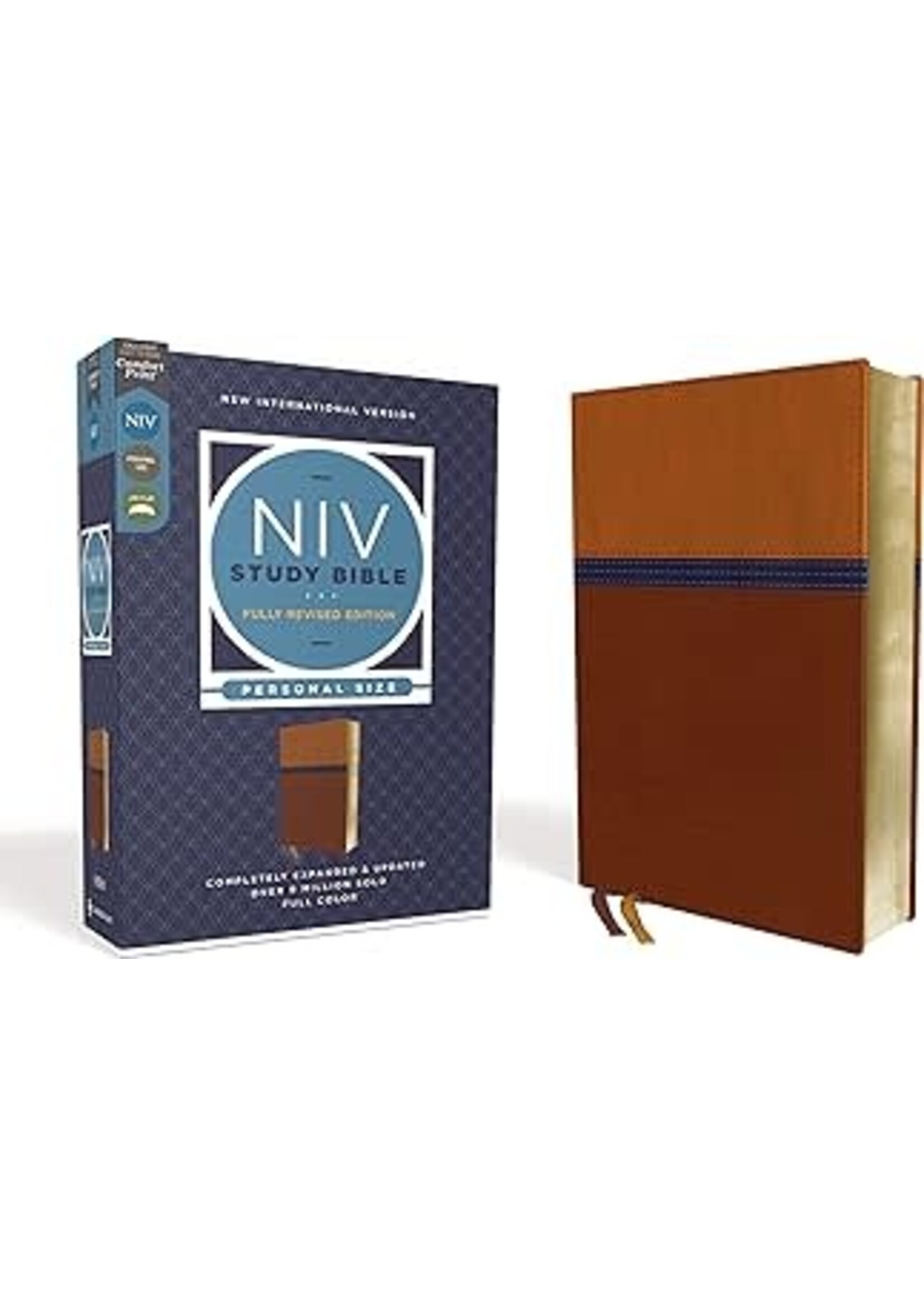 NIV Study Bible/Personal Size (Fully Revised Edition) (Comfort Print)-Brown/Blue Leathersoft