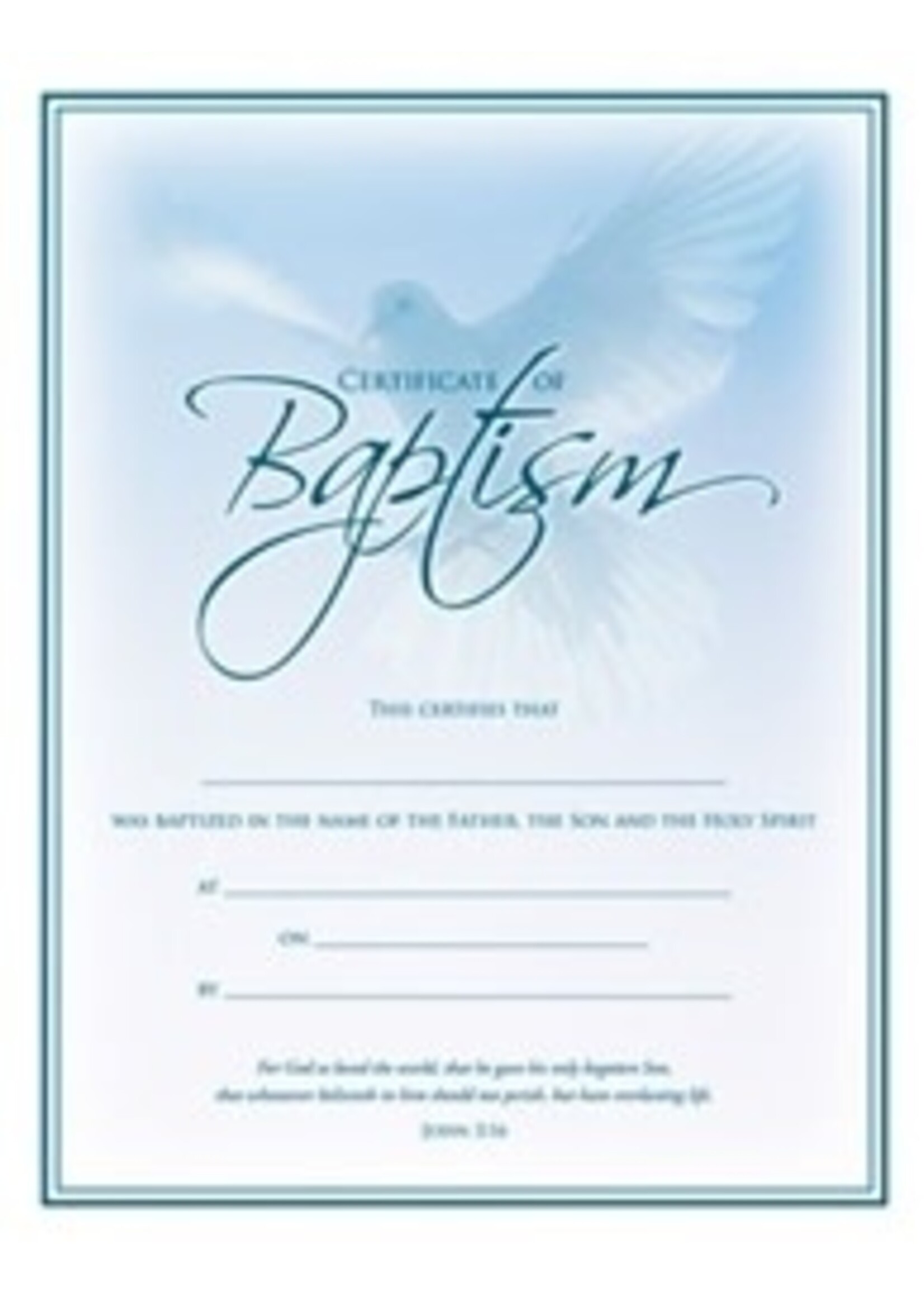 Certificate-Baptism/Blue Dove (John 3:16)