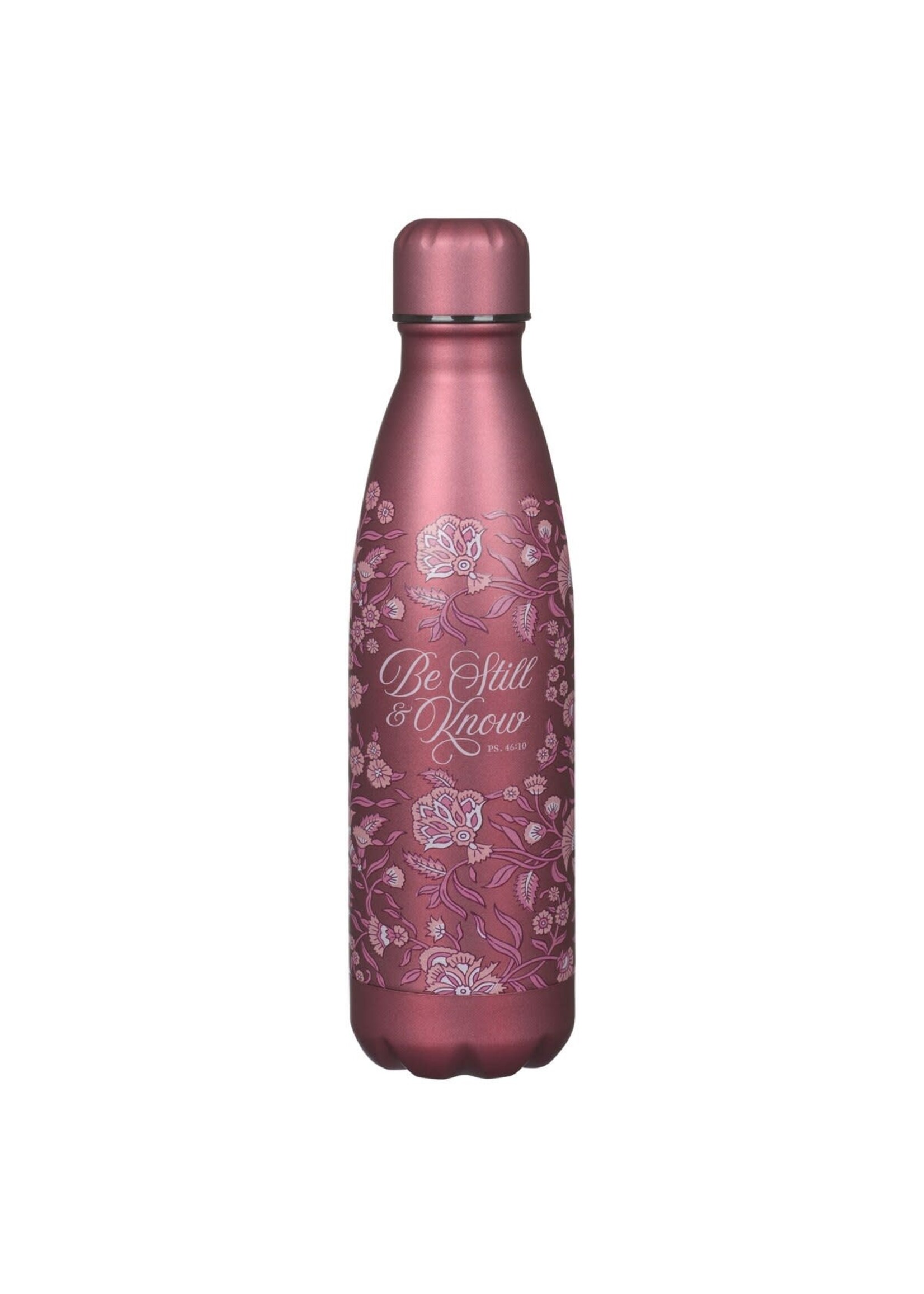 Be Still Metallic Raisin Plum Floral Stainless Steel Water Bottle - Psalm 46:10