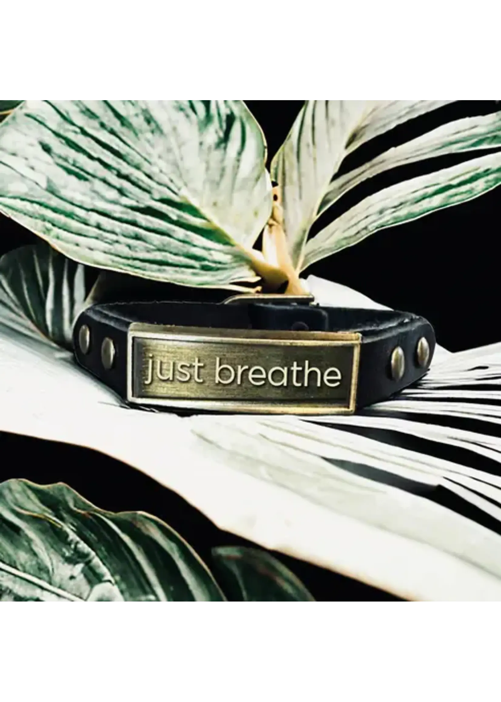 Leather Wristlet: Just Breathe- Black